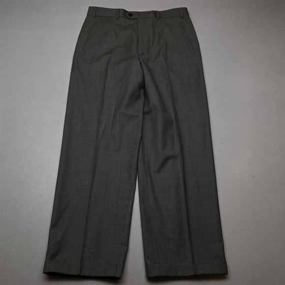 Zanella 33x30 Gray Houndstooth 100% Wool Ted Cuffed Full Cut Mens Pants